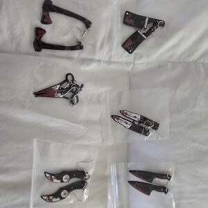 HALLOWEEN BLOODY KNIFE, AXE, AND SISSOR EARRINGS